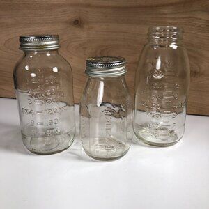 Vintage Baby Bottles Glass Lot of 3 Evenflo 5 Oz Ross Laboratories 8 Oz w/2 Lids